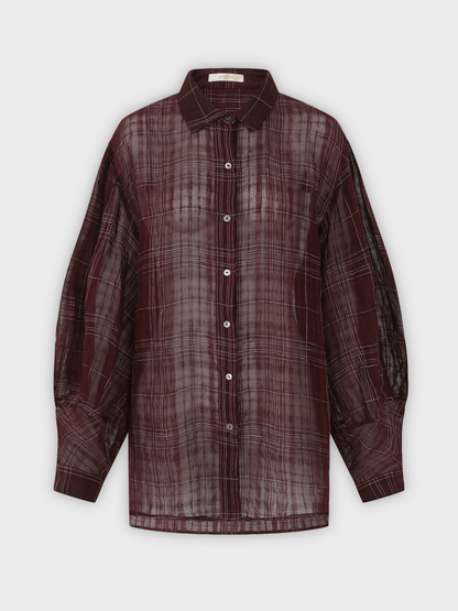 Burgundy Red Pleated Linen Shirt