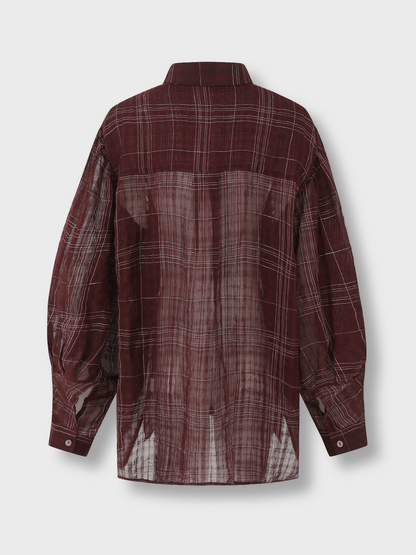Burgundy Red Pleated Linen Shirt