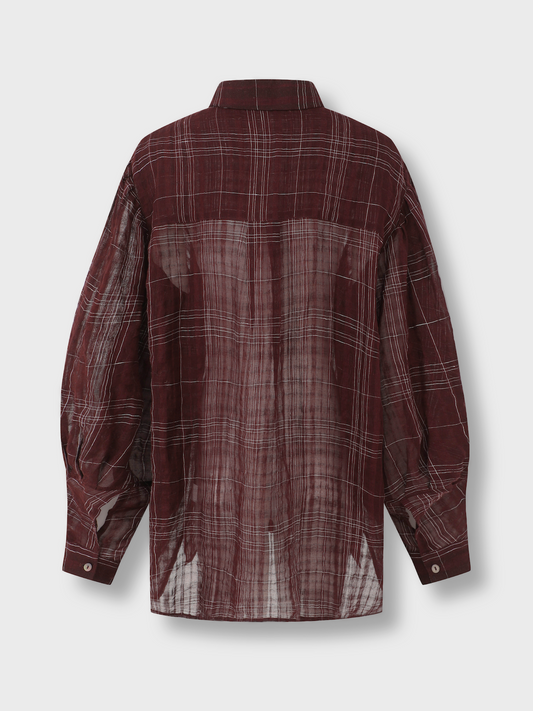 Burgundy Red Pleated Linen Shirt